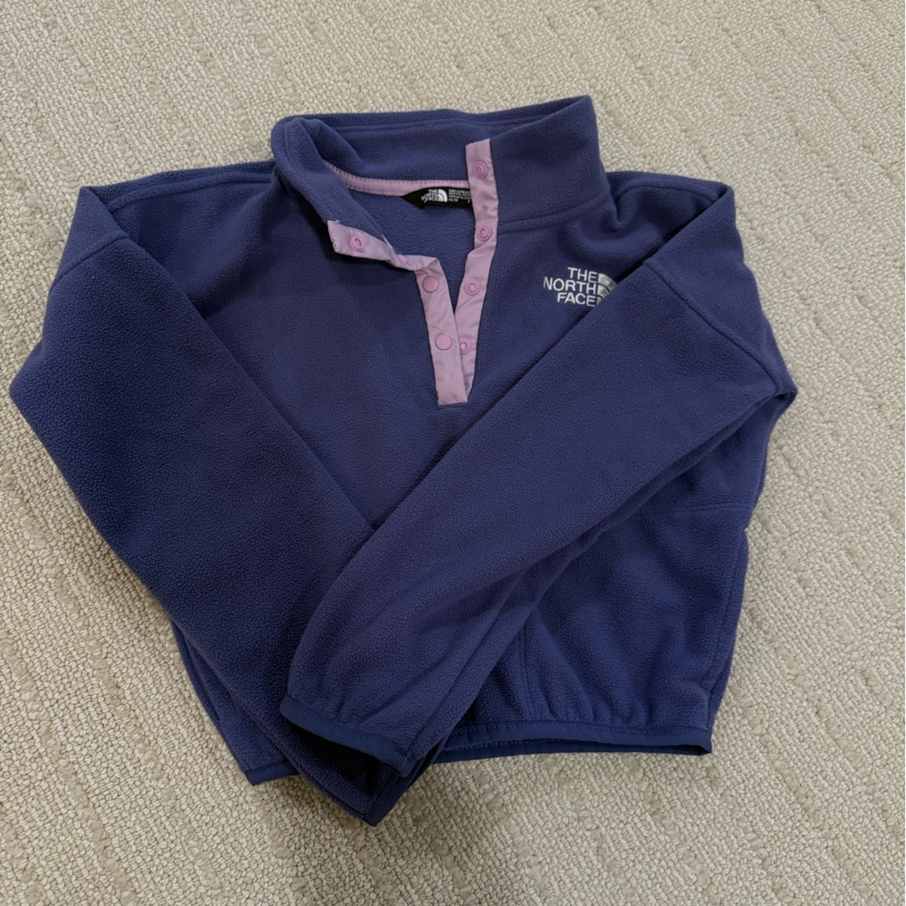Girls The North Face Purple Fleece Pullover with Light Pink Trim